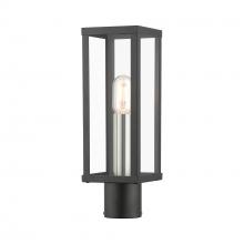 Livex Lighting 28034-04 - 1 Light Black Outdoor Post Top Lantern with Brushed Nickel Finish Accents